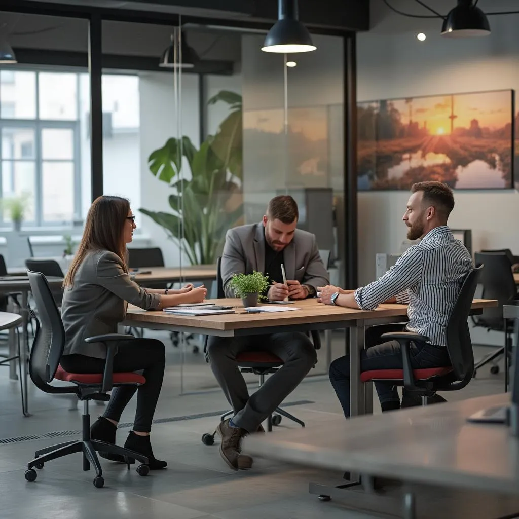 Equipo de trabajo colaborativo en oficina moderna
